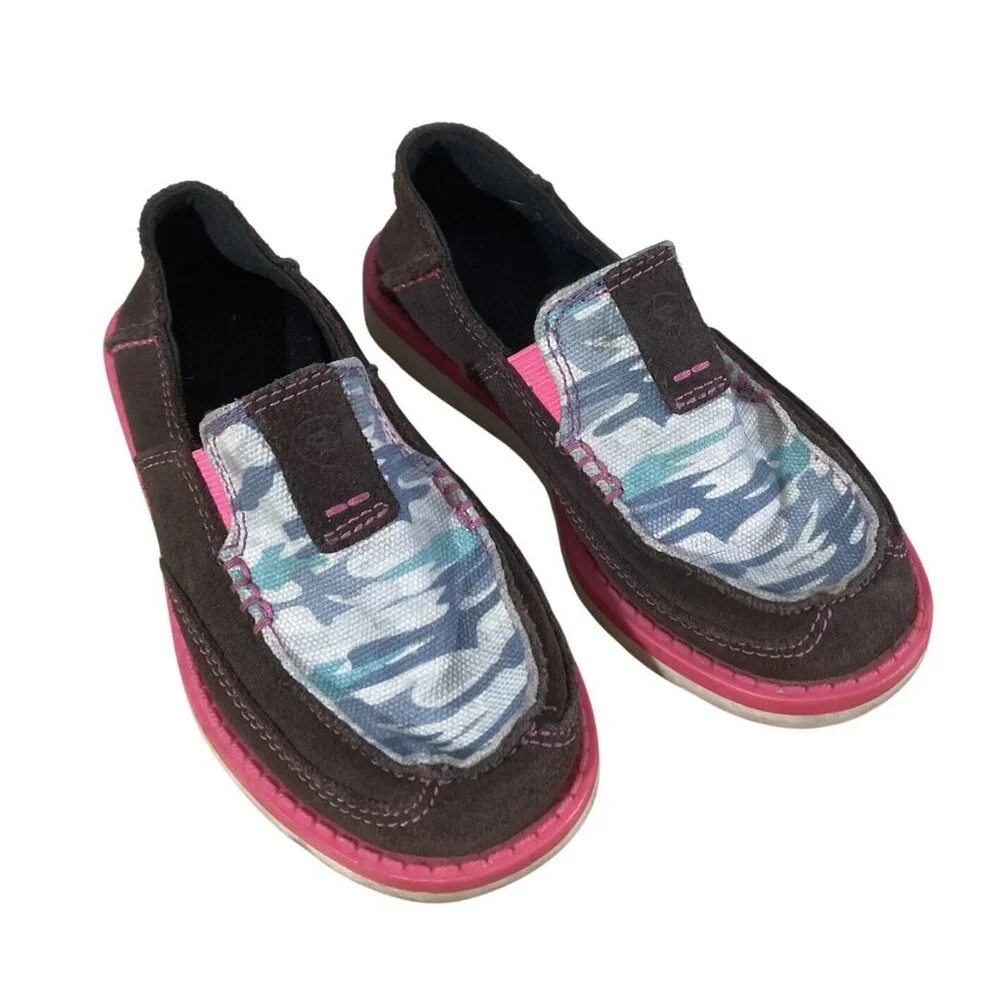 ARIAT Shoes girls Size 10C Pink White Brown Slip On A1